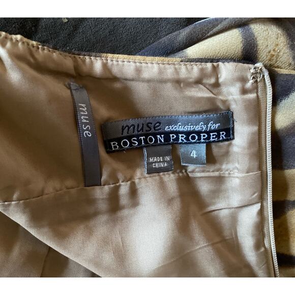 Muse BOSTON PROPER Womens Size 4 Silk Animal Print Ruffled Cocktail Halter Dress - Picture 9 of 9